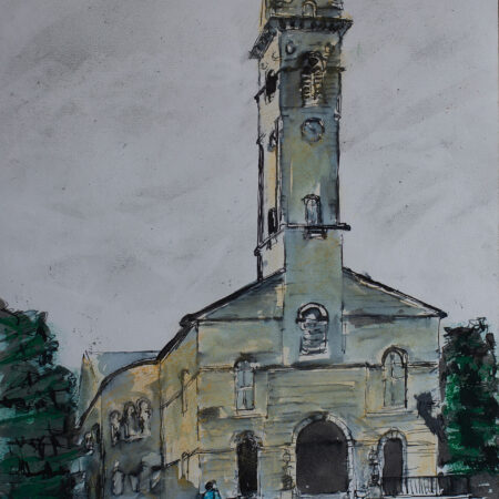 Lorne and Lowland Parish Church, Campbeltown. A3. Ink wash, pastels. 2025.