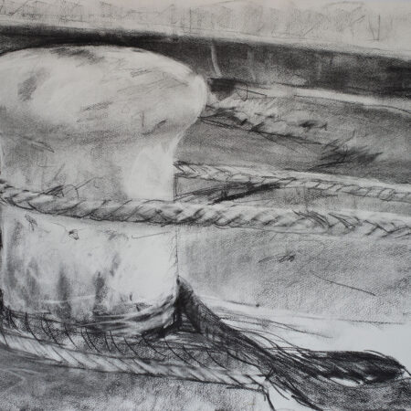 2024. Bollard. Charcoal on paper. Campbeltown harbour. 22x30cm copy